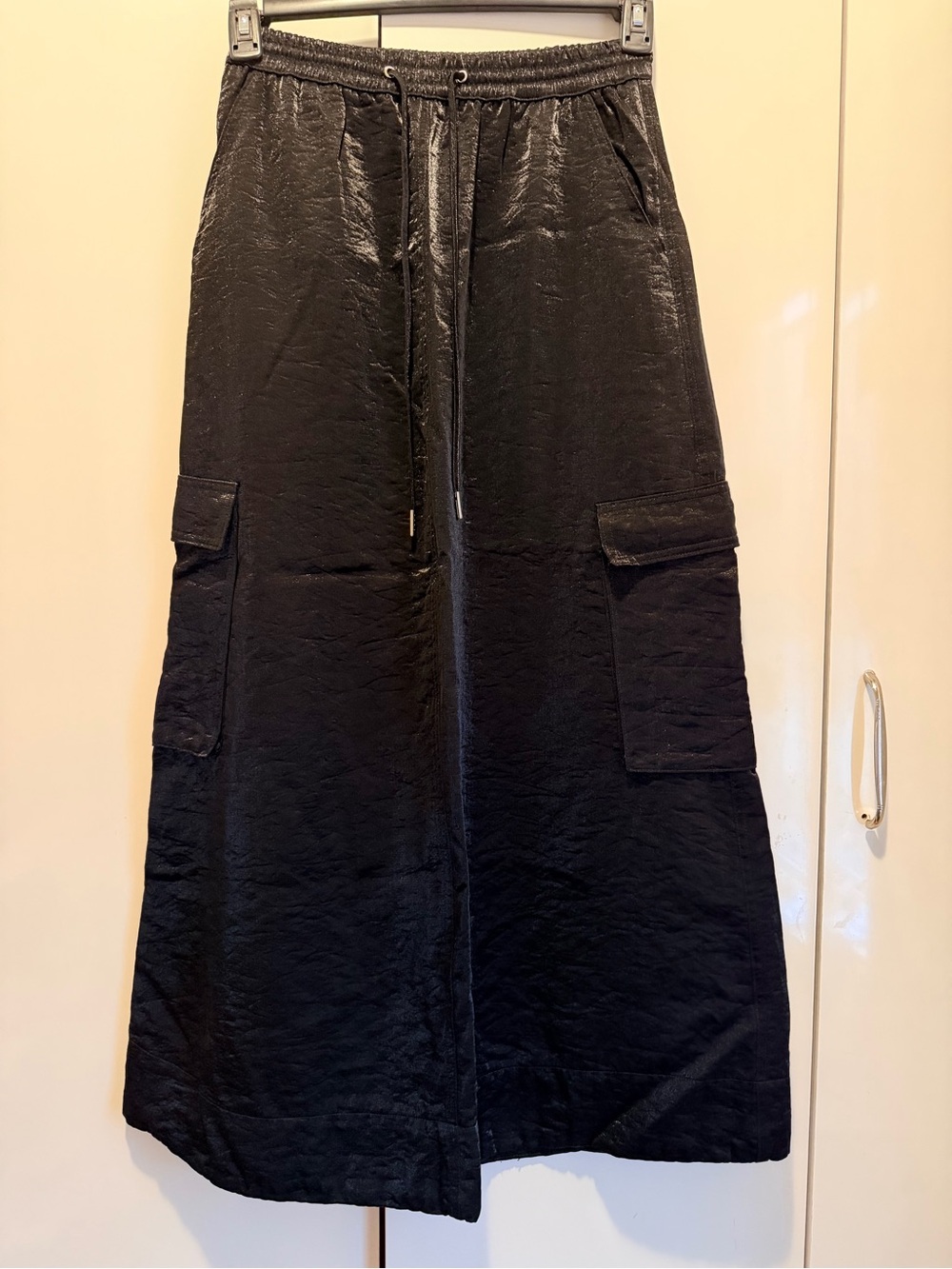 Bar III Black Shimmering Cargo Skirt with Drawstring Waist